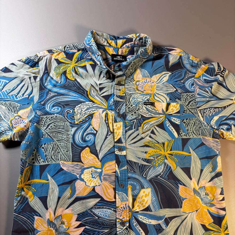 ONeill Large Button‎ Down Shirt Large Tropical Floral Print Short Sleeve